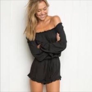 4/$25 Off the Shoulder Black Long Sleeve Romper